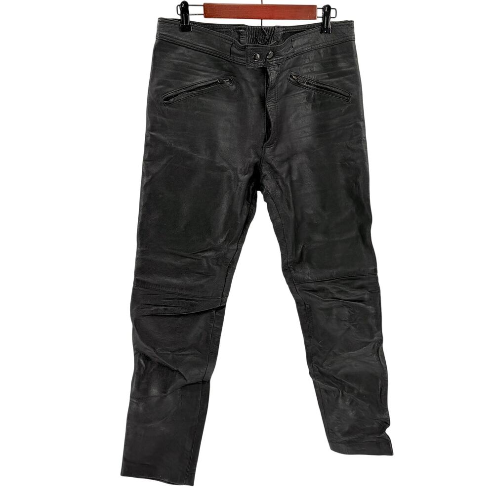 Vintage 80s Blue Bird Black Genuine Leather Motorcycle Pants